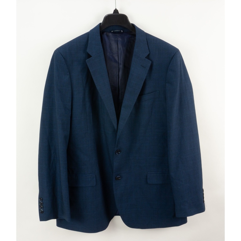 NWOT Nautica Prince of Wales Performance Suit Jacket Mens 46L Blue Plaid Stretch